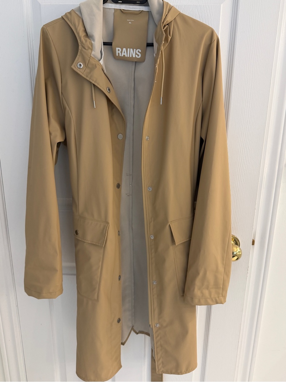RAINS Tan Hooded Trench Coat